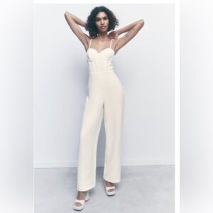 Zara Corset Palazzo Jumpsuit Oyster White  Small NWT